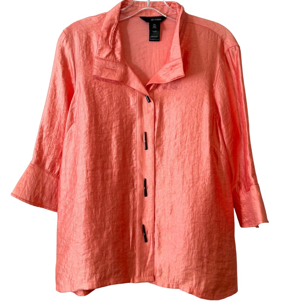 Ali Miles Peach Shimmery Arty Contemporary Blouse in Size PM